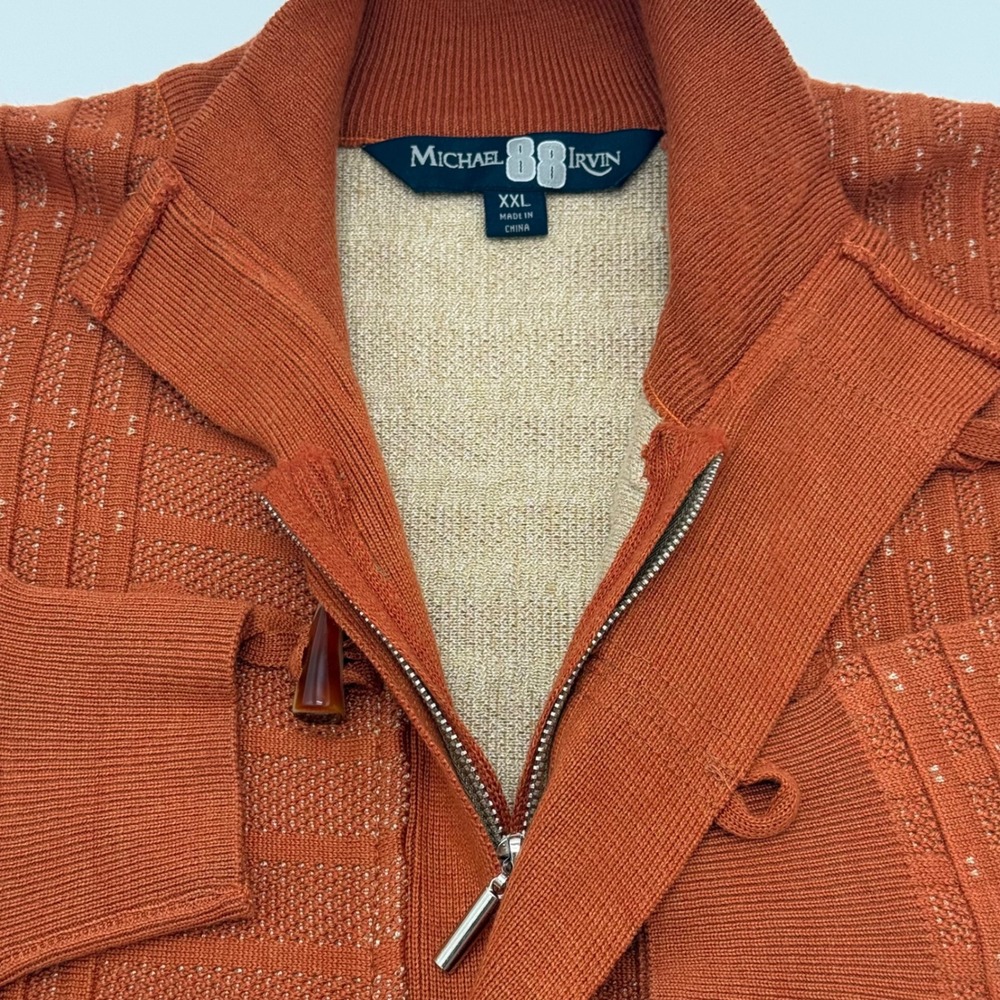 Michael Irvin Mens Orange Knit Cardigan Sweater Toggle Closure Zipper XXL Zip - Picture 7 of 14